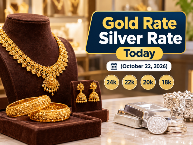 Gold rate and silver rate today (October 22, 2026): Check 24k, 22k, 20k and 18k gold jewellery prices from Malabar Gold & Diamonds, Joyalukkas, Kalyan Jewellers, Tanishq & IBJA in Delhi, Mumbai, Hyderabad & more cities
